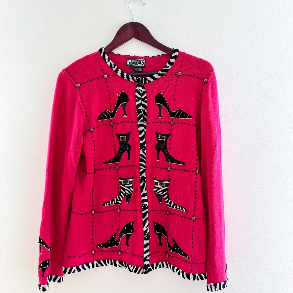 Vintage Hot Pink Zebea Shoe Cardigan – Size Large - Picture 7 of 7
